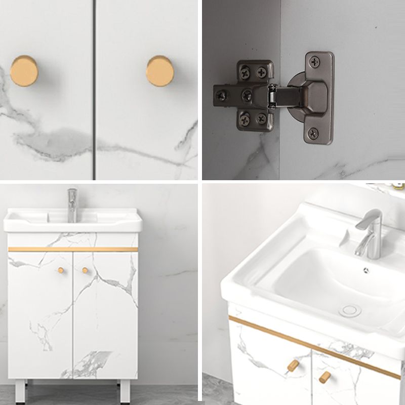 Rectangle Vanity Set White Single Sink Mirror Freestanding Bathroom Vanity with Door