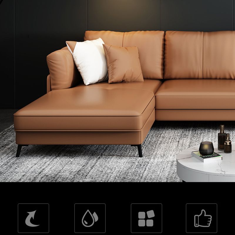 Modern 33.46 " H Brown Faux Leather Pillow Top Arm Sofa & Chaise