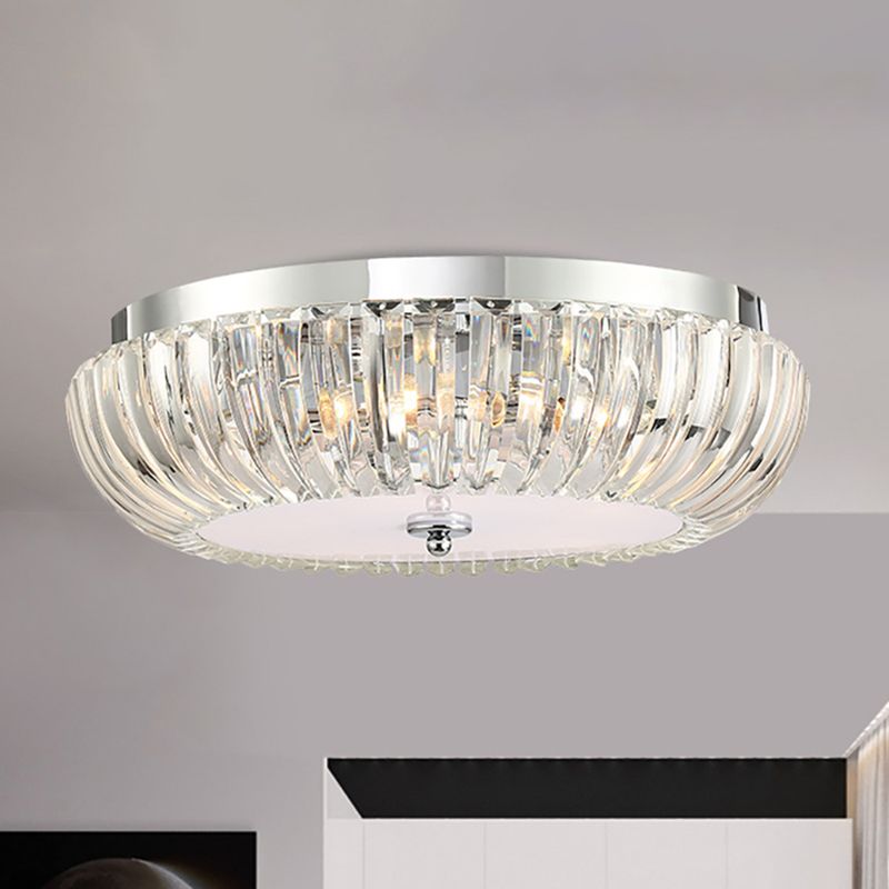 Modern Round Flush Mount Light Clear Crystal Shade 3/4 Lights 16"/19.5" W Chrome Ceiling Flushmount