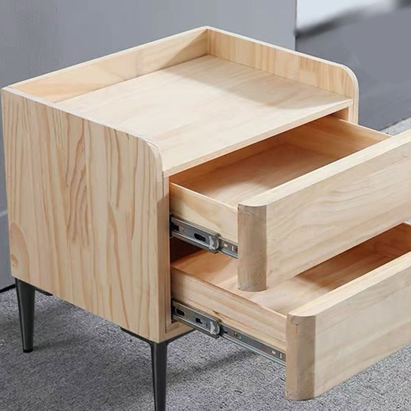 18'' Tall Modern Bed Nightstand 2-Drawer Storage Stone Top Oak Night Table