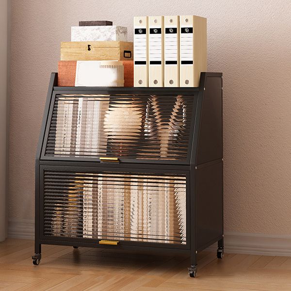 Metal Standard Bookshelf Closed Back Industrial Bookcase with Cabinets