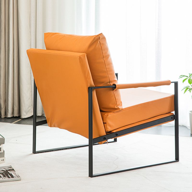 Modern Arm Chair Living Room Pillow Back Square Arms Leather Accent Chair