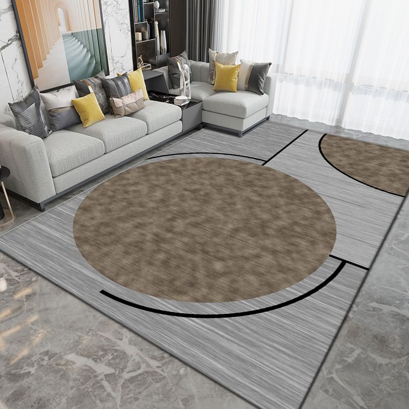 Grey Modern Rug Polyester Circle Rug Washable Rug for Drawing Room