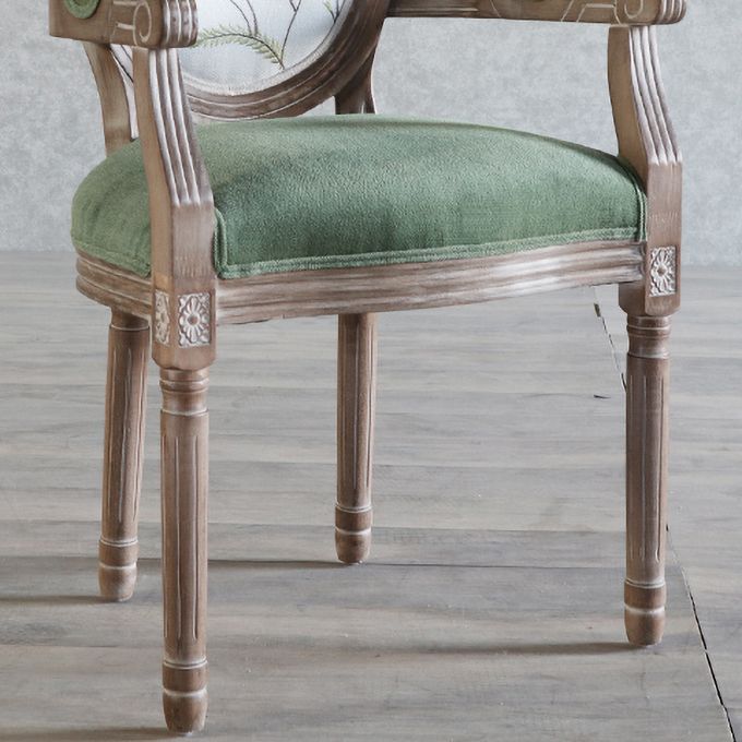 Country Style Dining Arm Chair King Louis Back Side Chair with 4 Wood Legs for Home Use