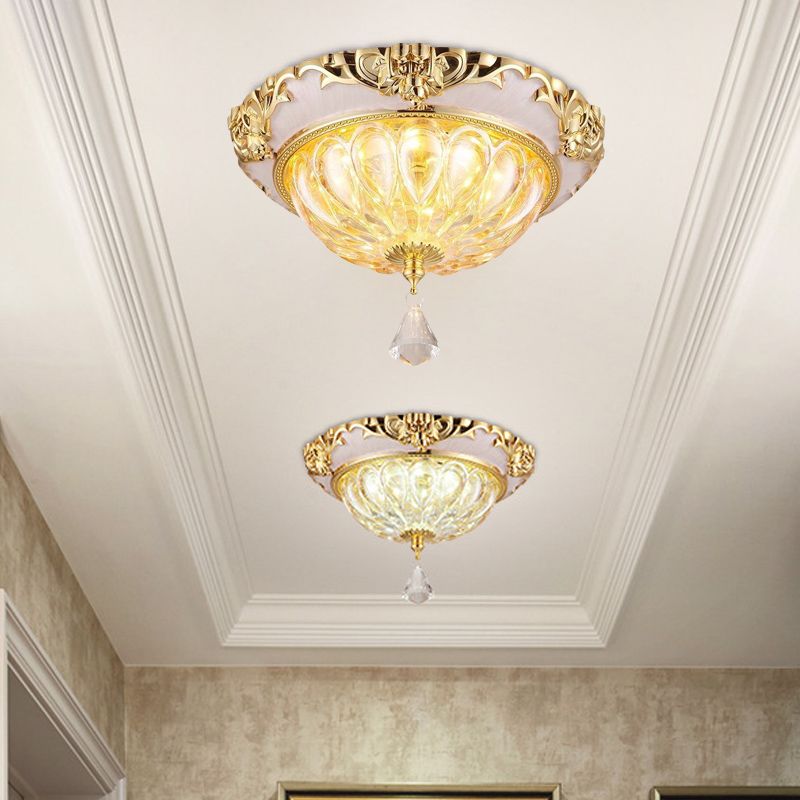 Luminaire encastré de plafond LED doré, luminaire moderne en verre de cristal ambre avec bord sculpté