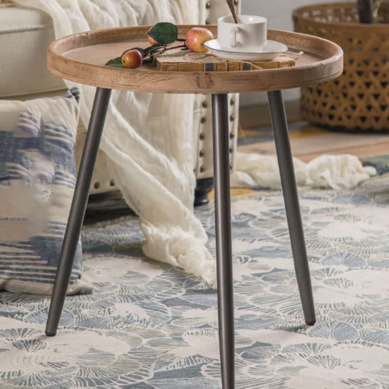 Rustic Solid Wood 3 Legs Tray Top Round Distressed Living Room Side Table