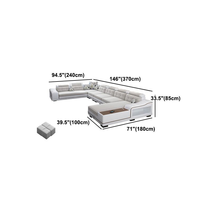 Modern Style Sectional Tufted Back Ramp Armrest White Storage Rack Sofa