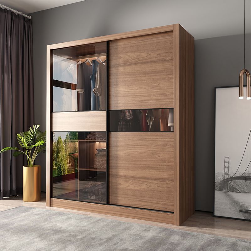 Brown Storage Cabinet Contemporary Wardrobe Armoire for Bedroom