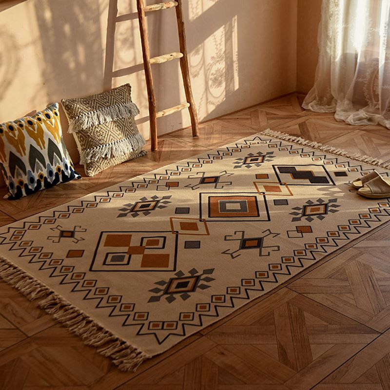 Bohemian Tribal Print Carpet Polyester Fringe Indoor Rug Stain Resistant Area Carpet for Living Room