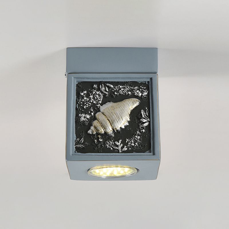Cubic Corridor Ceiling Fixture Resin 1-Light Kids Flush Mount Lighting with Shell Design in Blue/Light Blue