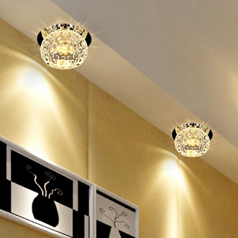 Clear Dome Ceiling Mounted Light Simple Dimpled Crystal LED Flush Mount Spotlight for Corridor