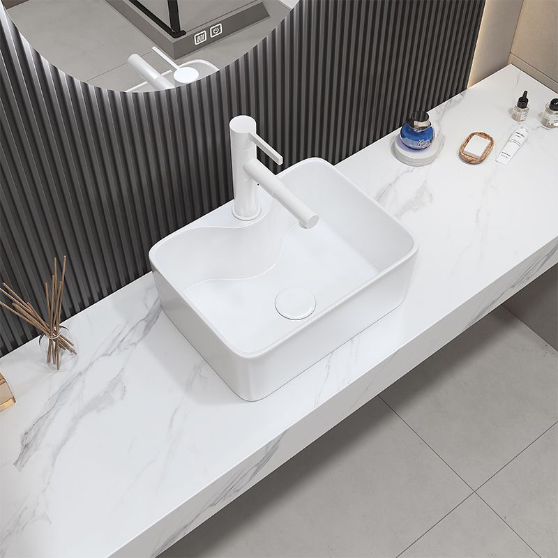 Fade Resistant Bath Sink White Rectangular Ceramic Faucet Vessel Bathroom Sink