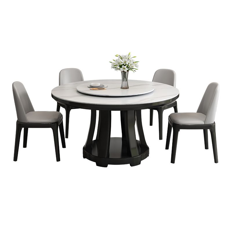 Sintered Stone Dining Table Round Dinner Table with Rubberwood Base for Dining Room
