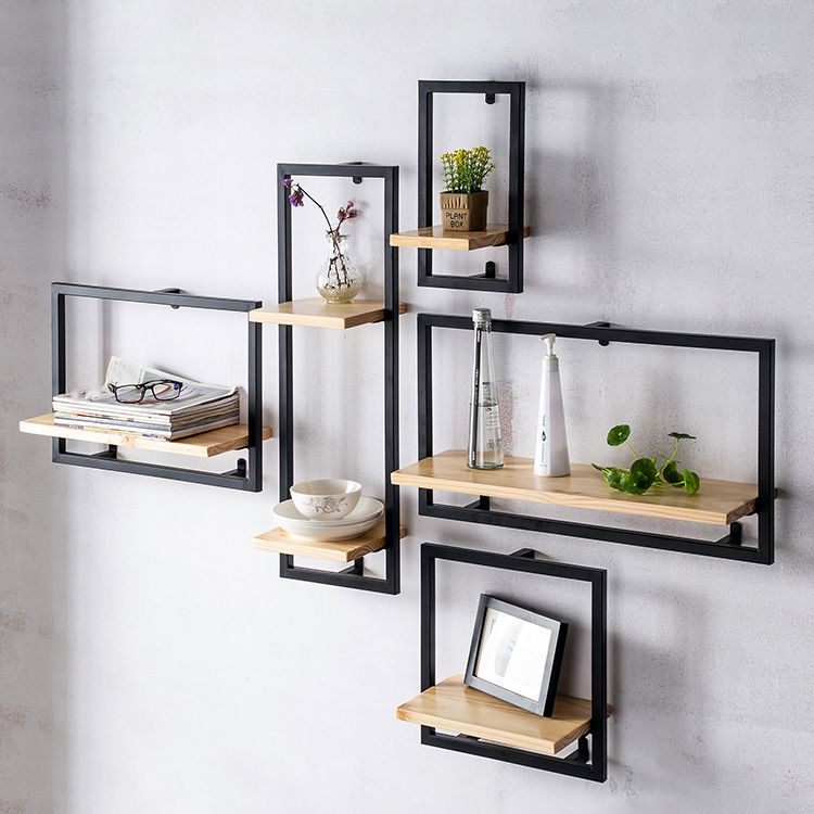 Wall Mounted Shelf Bookcase Industrial Metal and Wooden Bookshelf