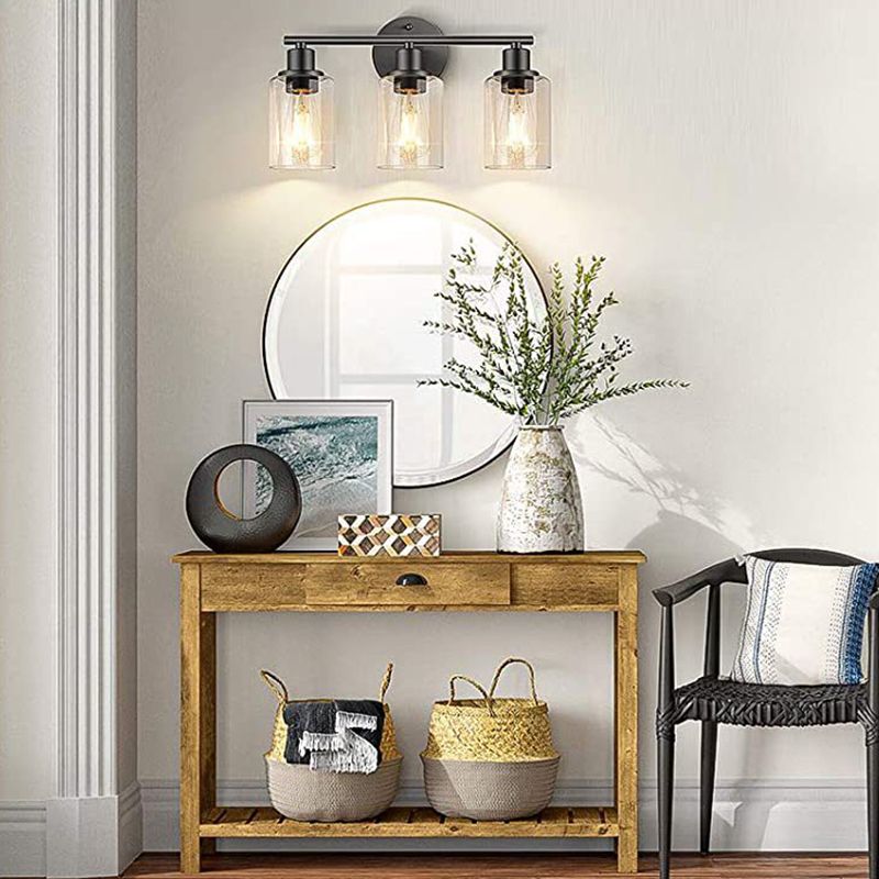 3 Lights Clear Glass Wall Mounted Light Fixture Industrial Cylinder Wall Mount Light for Bathroom