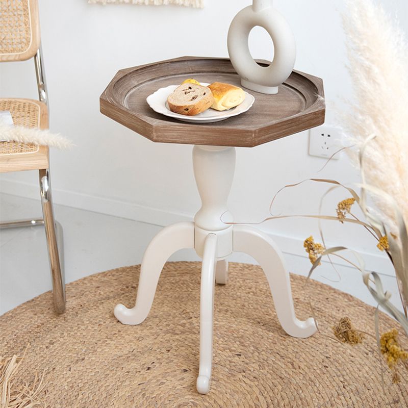 Contemporary Solid Wood Round Metal Pedestal Single Coffee Table