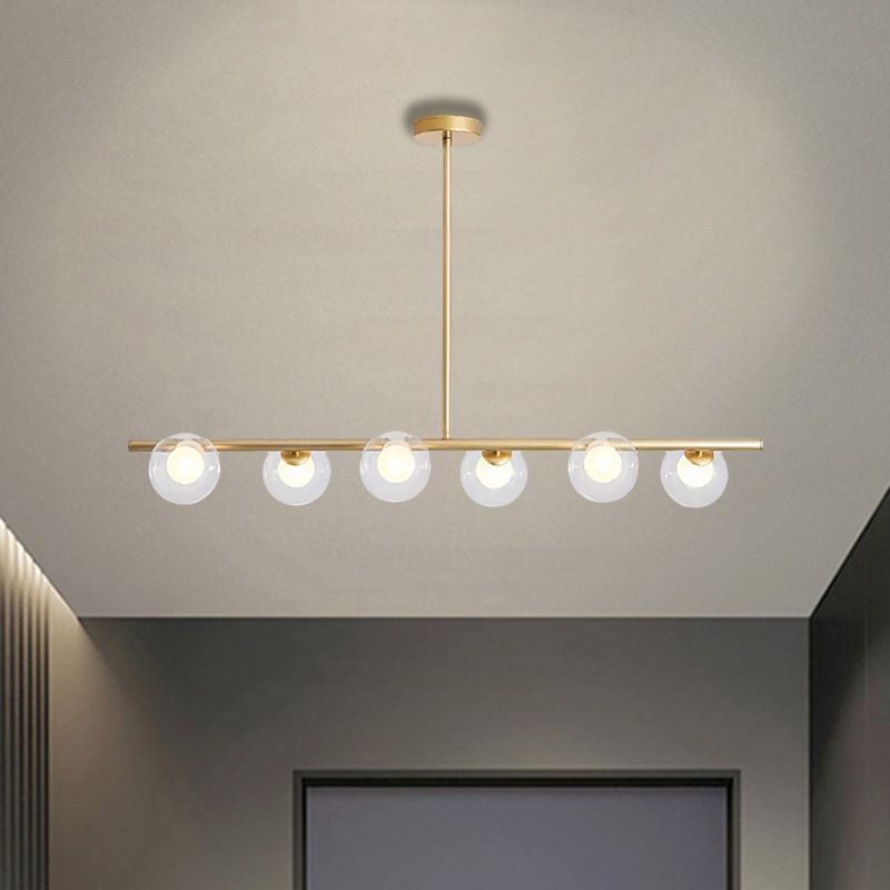 Clear Glass Ball Island Light over Dining Table 6 Light Modern Metallic Hanging Chandelier in Black/Gold