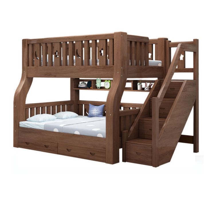 Mid-Century Modern Storage Bunk Bed Solid Wood Gender Neutral Kids Bed