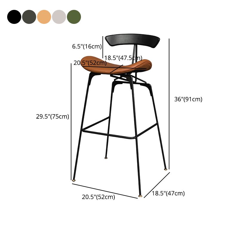 Tabouret de bar en fer noir, tabouret de comptoir à dossier bas de style industriel avec siège en selle