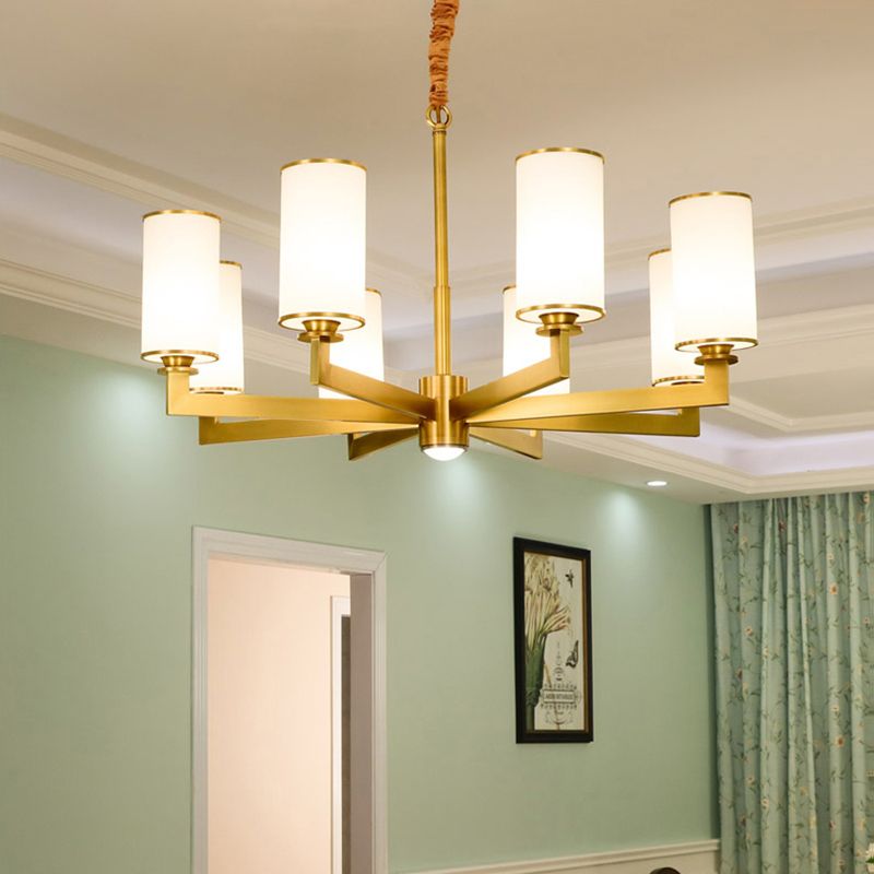 Cylindrical Chandelier Light Minimalist Style Metal Gold Suspended Lighting Fixture