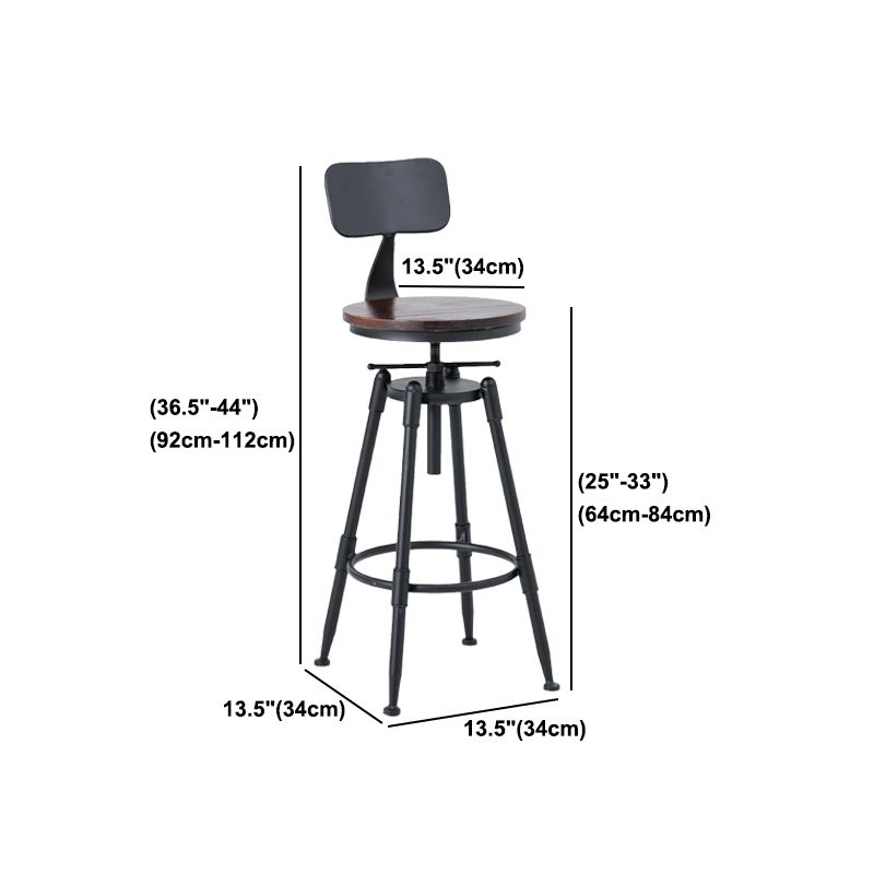 Black Industrial Round Counter Stool Metal Adjustable Height Bar Stool with Swivel
