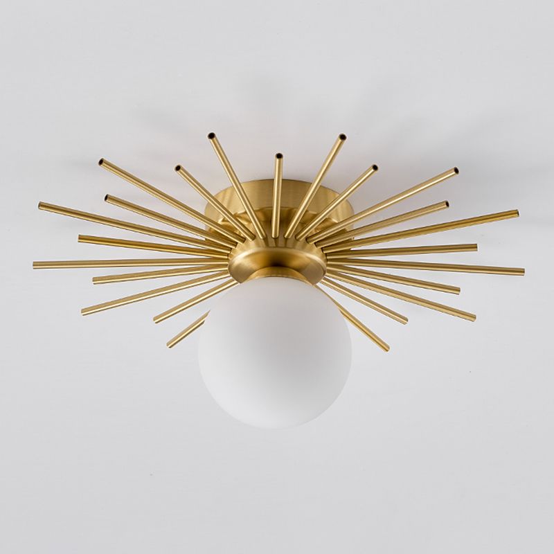 1-Light Globe Flush Ceiling Lights Modern Glass Flush Mount in Gold