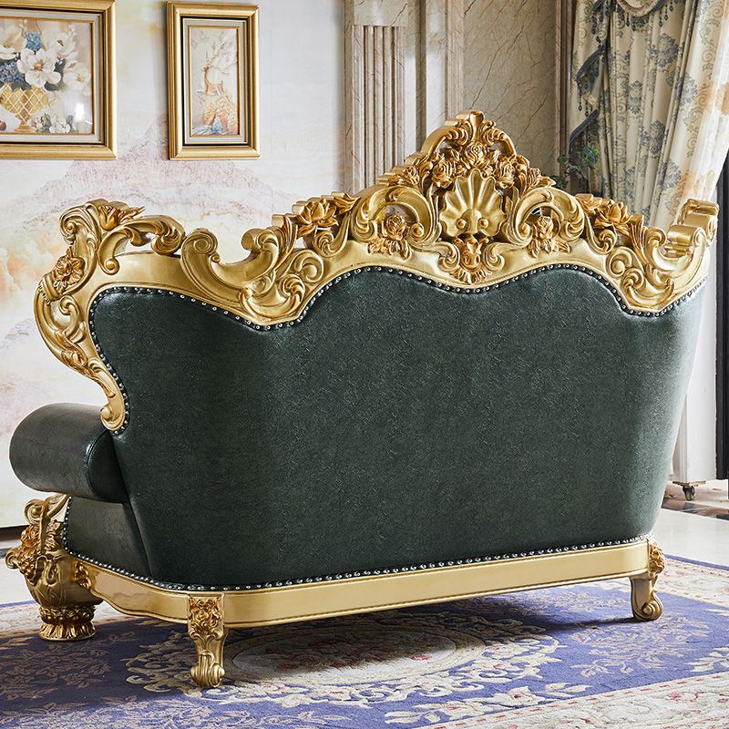 Green Genuine Leather Sofa Tufted Split-Back Rolled Arm Sofa