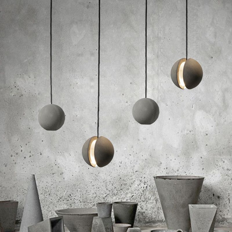 Modern Artistic LED Pendant Light Cement Globe Hanging Lamp with Acrylic Shade