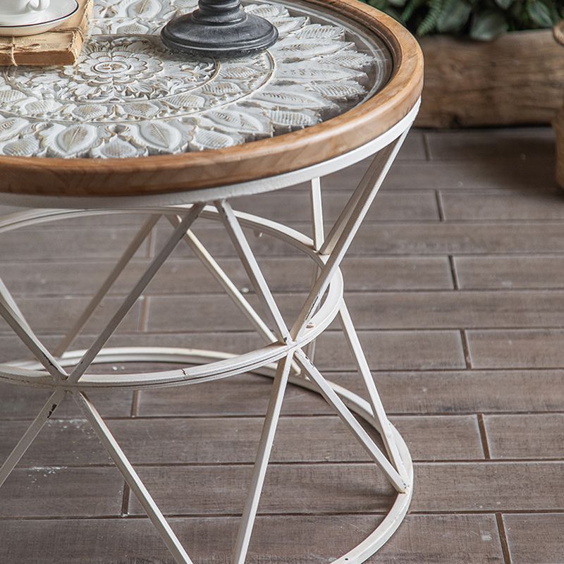 Frame French Country Round Coffee Table Distressed Wood Cocktail Table