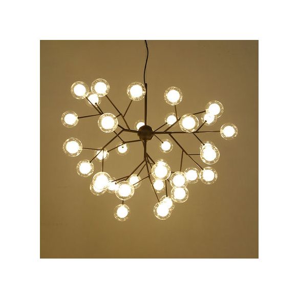 Branching Chandelier Light with Clear Glass Ball Shade Modern Style 9/27 Bulbs Black/White Ceiling Light Fixture