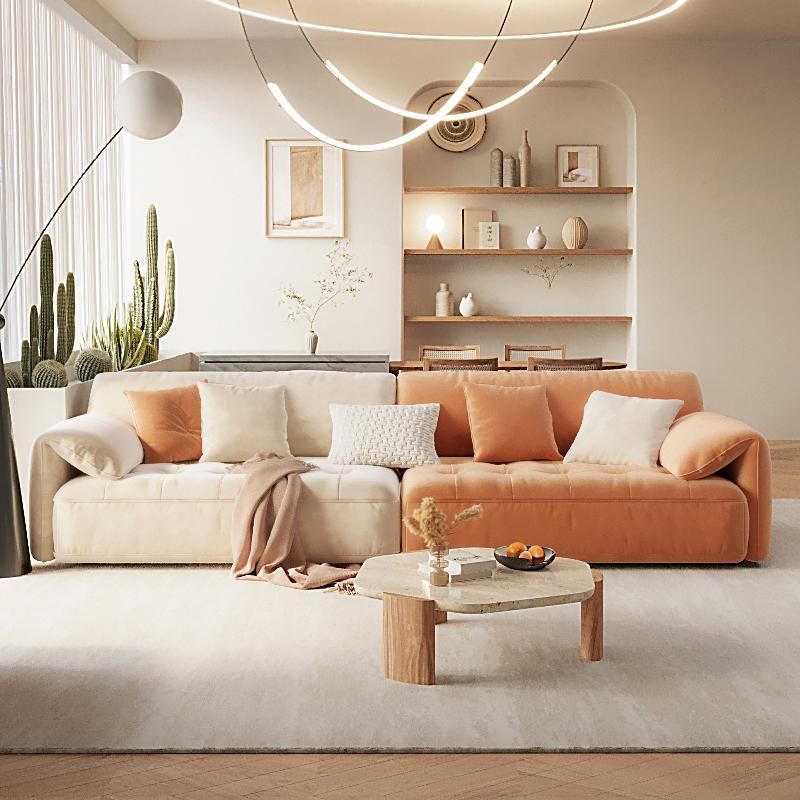 Pillow Top Arm Sectional Sofa in Solid Wood with Cushion Back