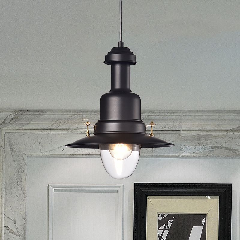 Nautical Style Flat Shade Pendant Lamp 1 Light Metallic Suspended Light in Black/White Finish for Kitchen