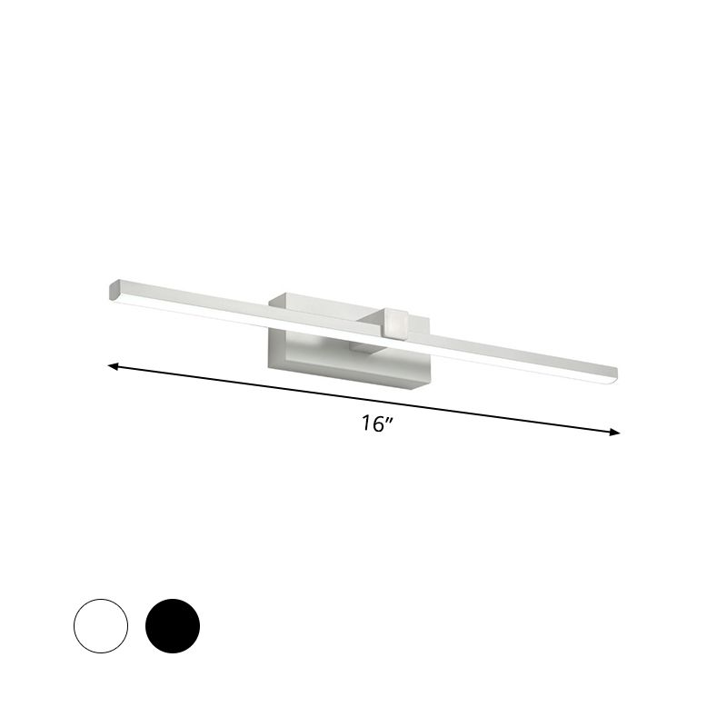 Iron Stick Vanity Mirror Light Simplicity Black/White LED Wall Mounted Lamp for Bathroom, 16/19.5/23.5 Inch Long