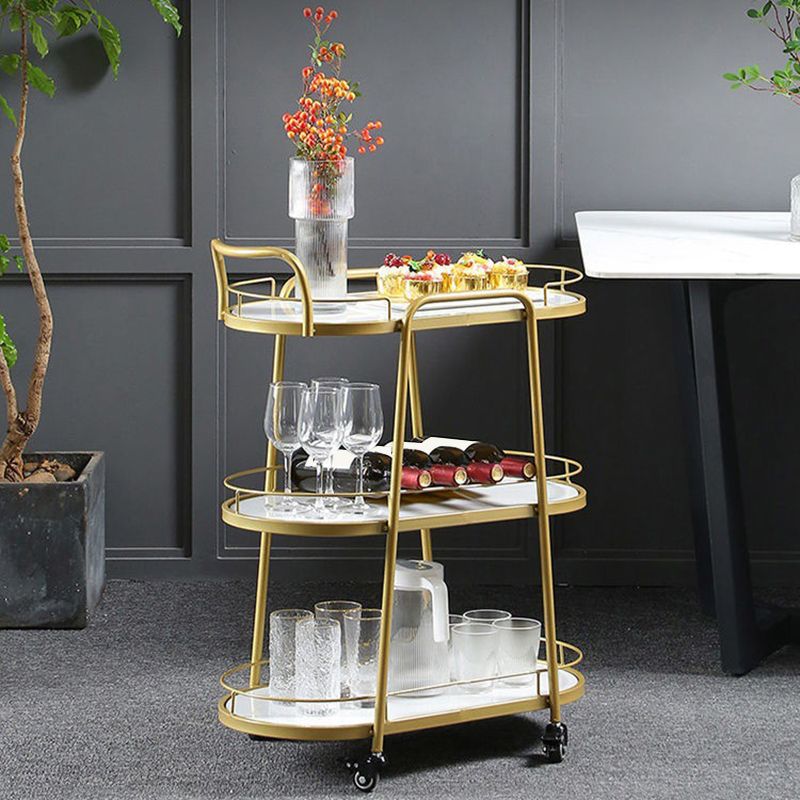 Contemporary Oval Prep Table Rolling Metal Prep Table for Kitchen