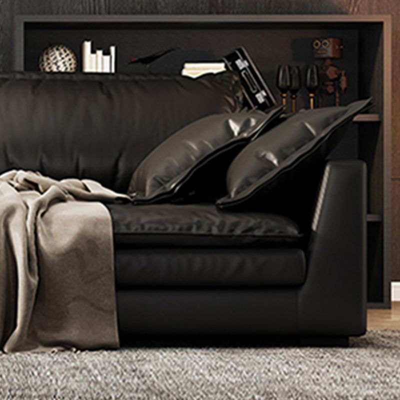 Black Stain Resistant Contemporary Faux Leather Square Arm Sofa with Bolster Pillows