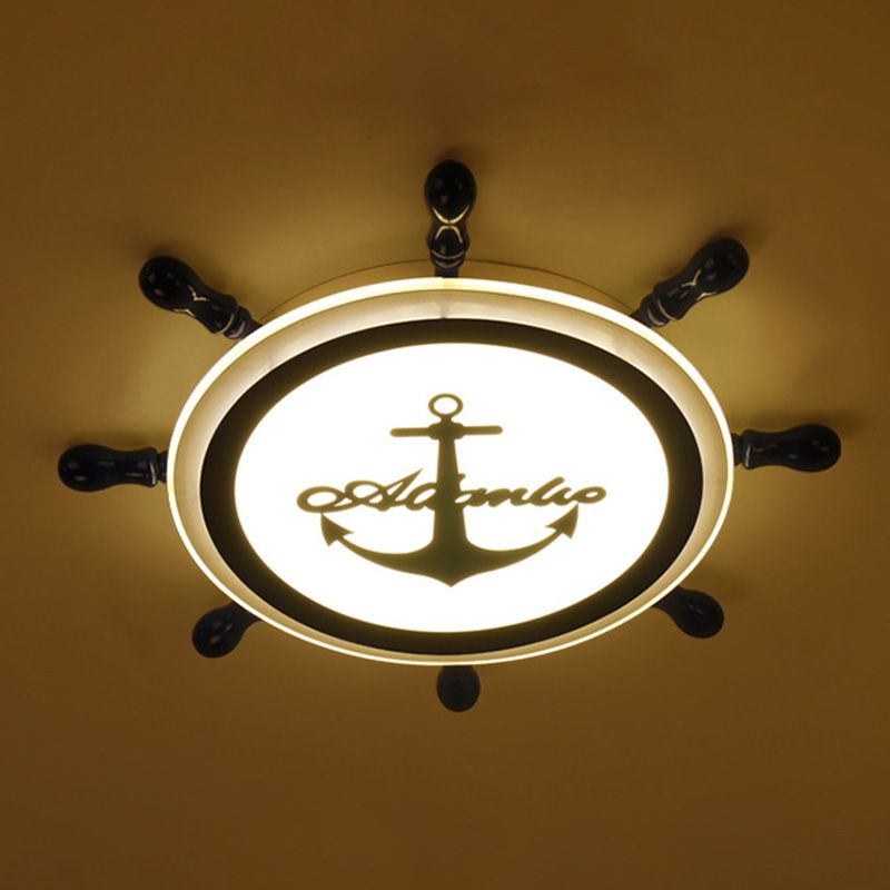 Creative Ceiling Light Children's Room Boys and Girls Bedroom Cartoon Pirate Ship Rudder Mediterranean Style Eye Protection LED Lamps