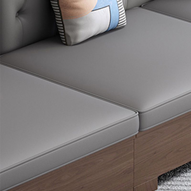 Modern Solid Wood Faux Leather Square Arm Sofa with Tufted Back