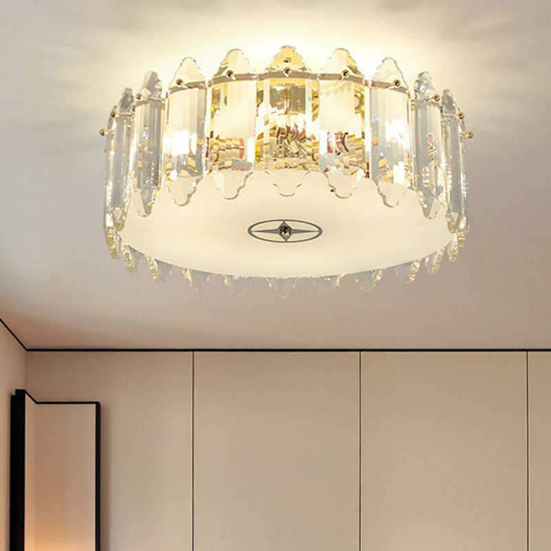 Klare Trommel-Deckenleuchte, einfache 6-Licht-Kristall-Unterputzbeleuchtung für Schlafzimmer