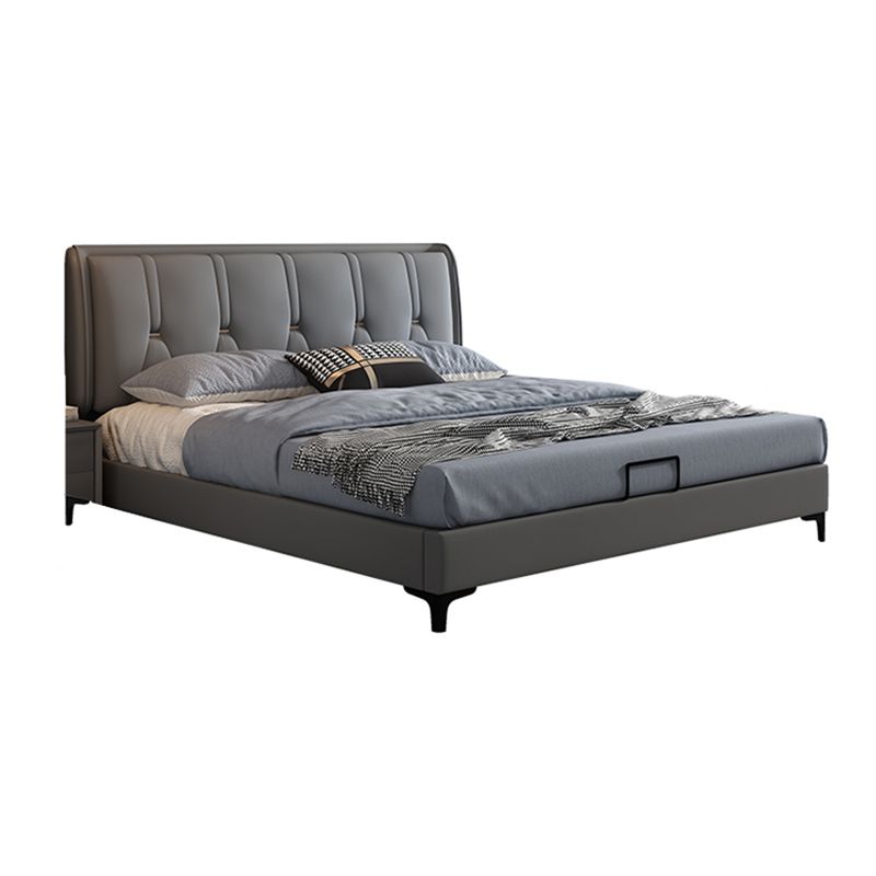 Contemporary Grey Standard Bed with Tufted and Legs Wingback Bed