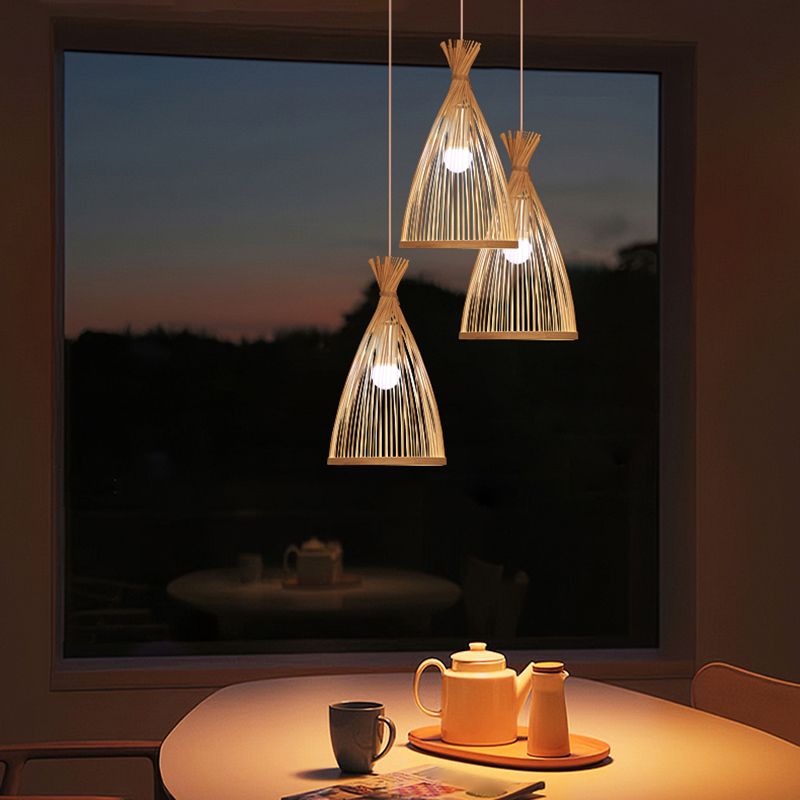 Bamboo Bell Suspension Lighting Minimalist 1 Head Pendant Ceiling Light for Tea Room