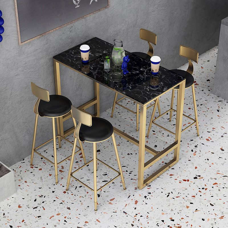 Glam Faux Leather Dining Stools Upholstered Bar Stools with Footrest