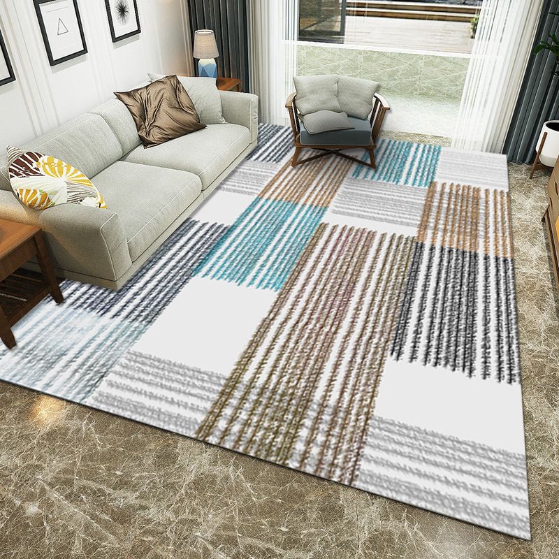 Contemporary Living Room Rug Multi Color Geometric Printed Area Carpet Easy Care Machine Washable Rug