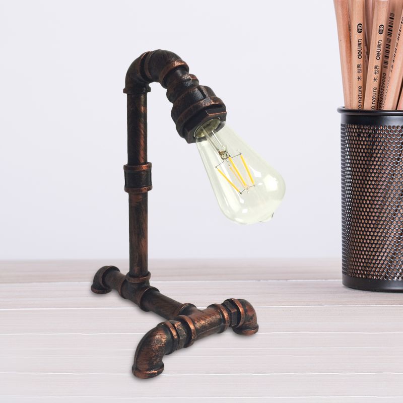1 licht blootgestelde lamparm Nachttafel Licht Antiked roest/zwarte metalen plug in bureaubriek met pijpachtige basis