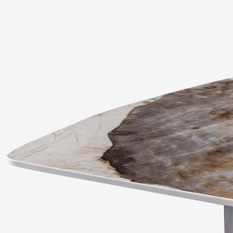 Modern Black Base Dinner Room Kitchen Table Rectangle Stone Dinette Table