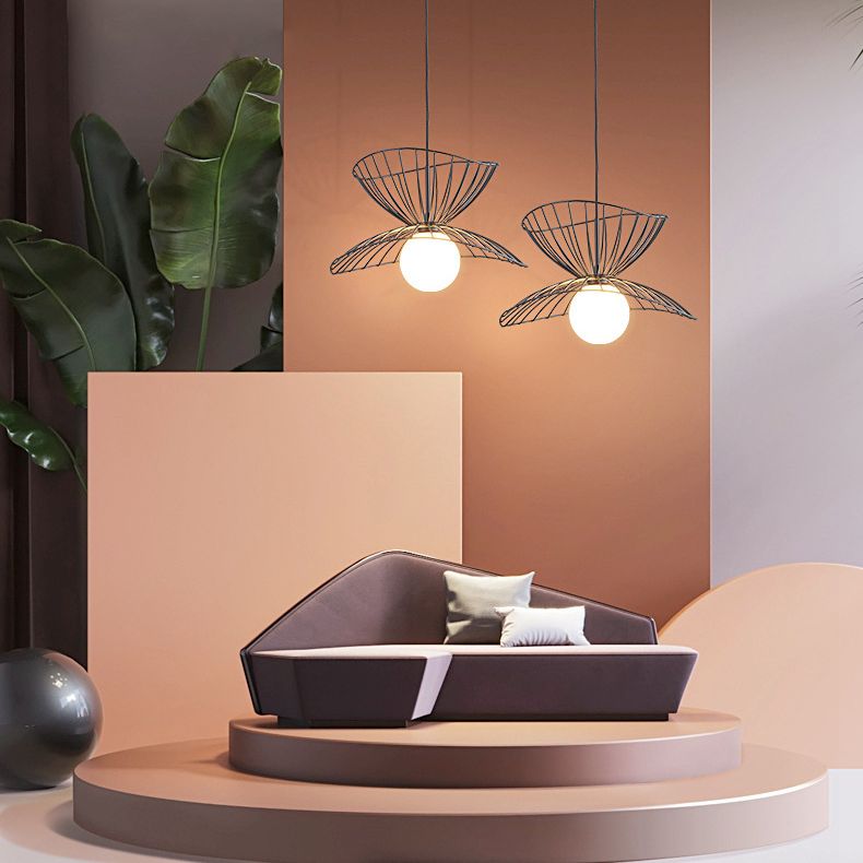 Designer Ball Suspension Lighting Wit glas 1 Licht woonkamer Hanglampje met draadkooi