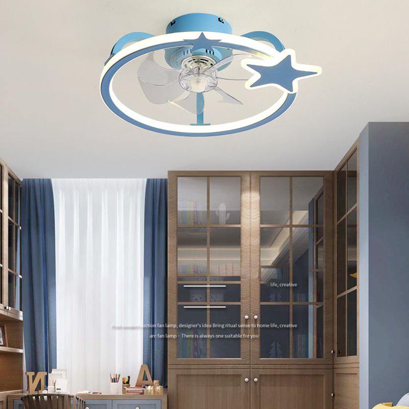 Kids Creative Star LED Ceiling Fan Light Wrought Iron Indoor Ceiling Light with Acrylic Shade
