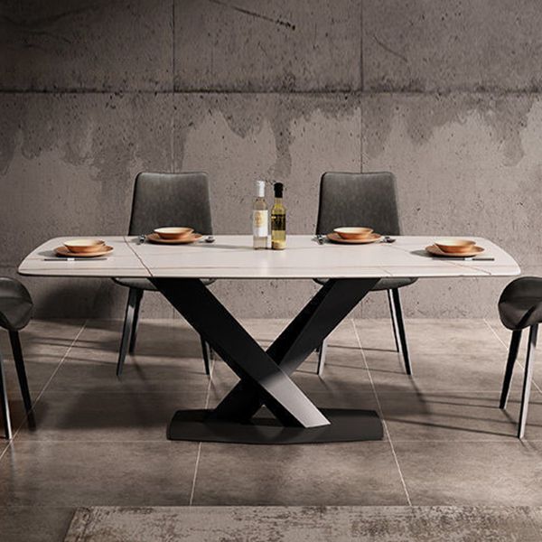 Rectangular Stone Dining Table Modern Furniture with Steel Base for Apartment