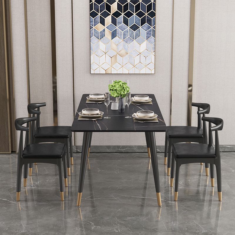 Rectangle Modern Dinette Set 1/4/5 Pieces Black Base Indoor Dining Table Set