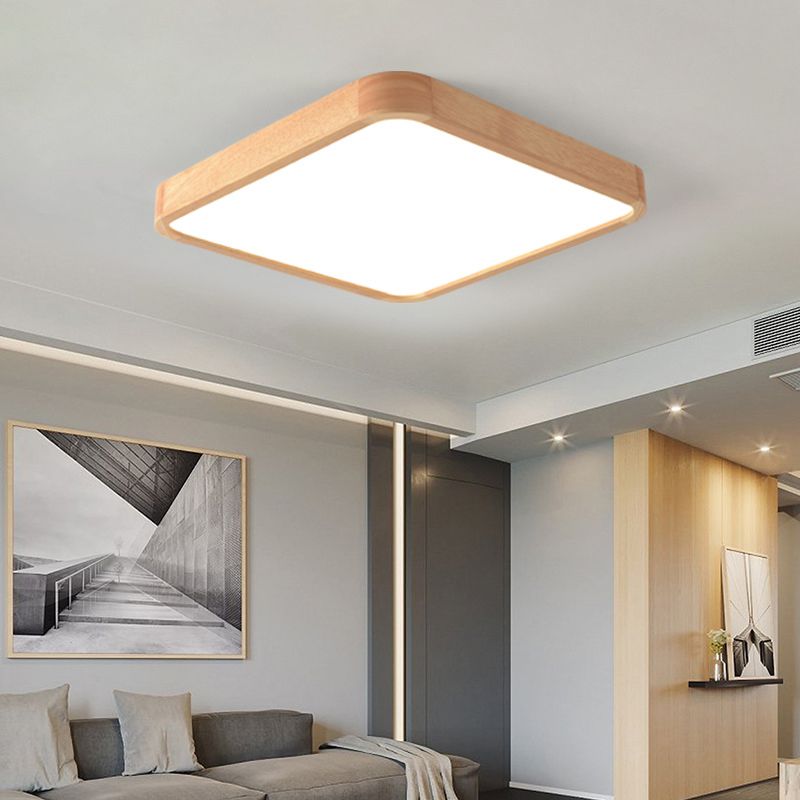 Simple Square Flush Mount Light Single Light Wood LED Ceiling Light