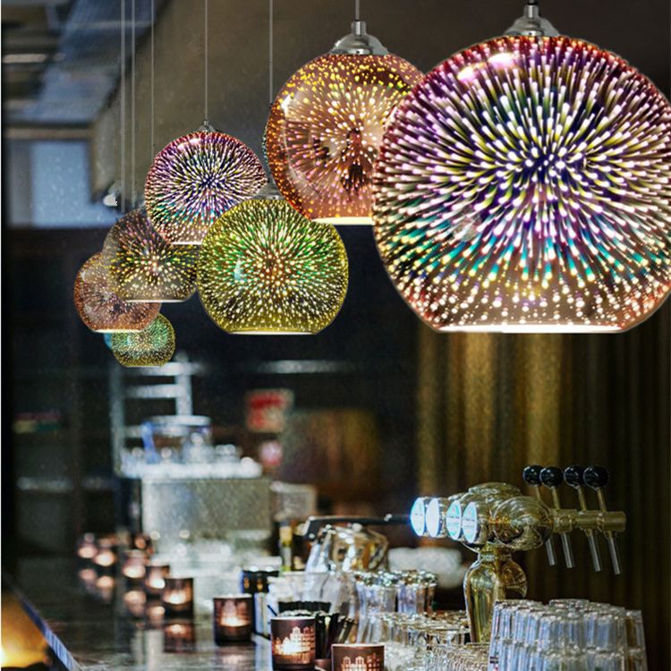 1 pellicule pendentif en verre clair Louteurs de feux d'artifice 3D modernes suspendus suspendus pour salle à manger